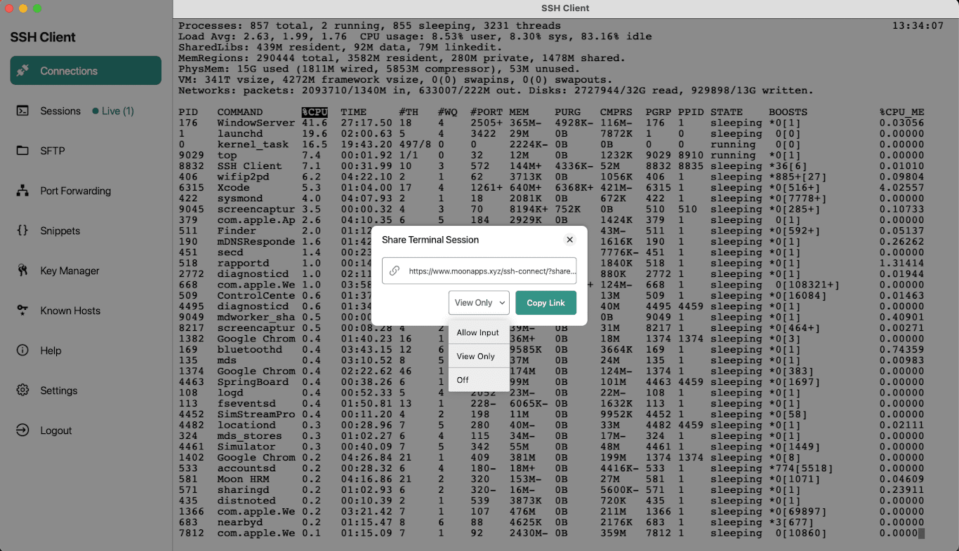 Choosing SSH Client for Terminal Sharing