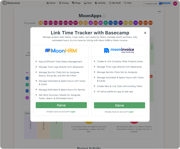 How to Login into Basecamp Time Tracker for Moon HRM or Moon Invoice? 